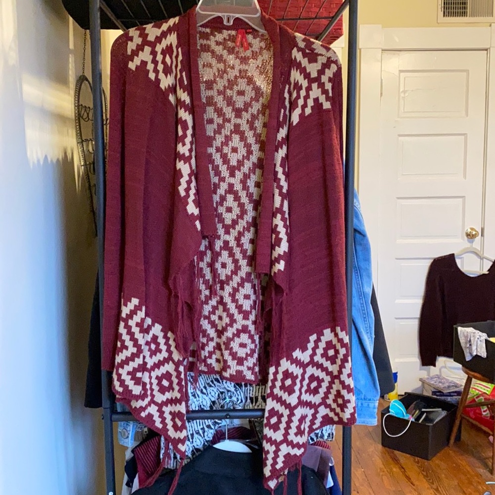 Red print cardigan